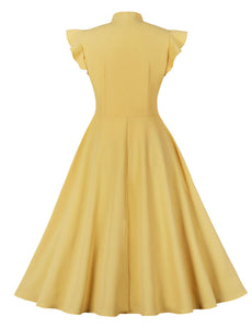 Yellow Ruffles Butterfly Sleeve 1950S Vintage Dress