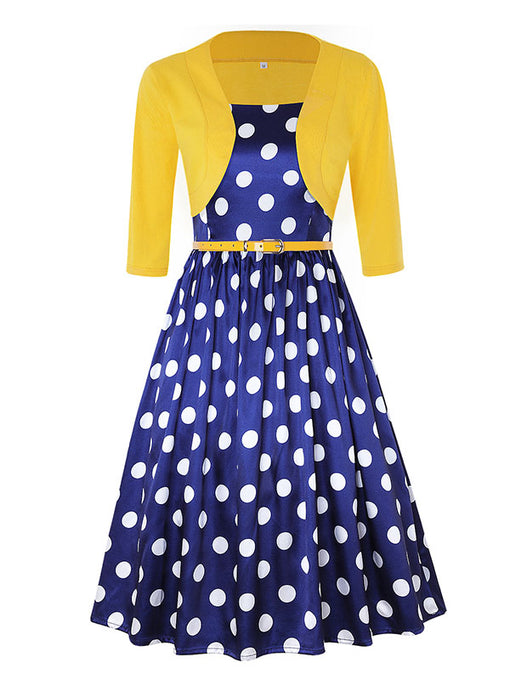 Polka Dot Printed Party 2 Piece 1950S Vintage Dress Set