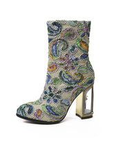 Load image into Gallery viewer, 10CM Luxury Embroidered Chunky High Heel Platform Bootie Vintage Shoes