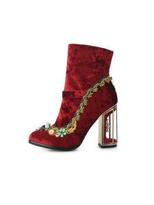 10CM Luxury Velvet Chunky High Heel Bootie Vintage Shoes