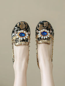 10CM Luxury Pearls And Diamonds Chunky Heels Retro Shoes