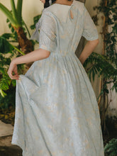Load image into Gallery viewer, Baby Green Bow Butterfly Collar Puffed Sleeves Embroidered 50S Dress