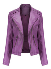 Load image into Gallery viewer, Women‘s Leather Jacket Weave Long Sleeve Winter Coat