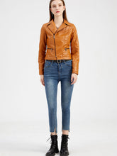 Load image into Gallery viewer, Crop Coat Long Sleeve PU Leather Motorcycle Jacket For Women
