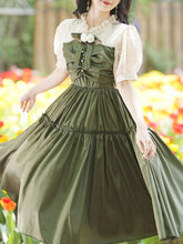 Load image into Gallery viewer, White Puff Sleeve With Green Cute Dress Vintage Princess Dress