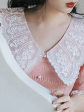 Load image into Gallery viewer, Pink Lace Collar Puff Sleeve Vintage 1950S Dress