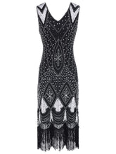 Load image into Gallery viewer, Red 1920s V Neck Sequined Flapper Dress