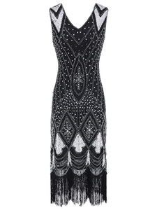Red 1920s V Neck Sequined Flapper Dress