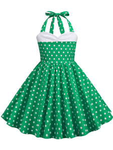 Kids Little Girls' Dress Halter Polka Dot Cotton 1950S Vintage Dress, Green / 9-10 Years Kids Little Girls' Dress Halter Polka Dot Cotton 1950S Vintage Dress, Green / 9-10 Years