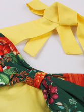 Load image into Gallery viewer, Yellow Floral Print Off the Shoulder High Waist Halter 1950 Dress