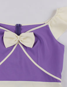 Purple Bowknot Ruffles Butterfly Sleeve 1950s Vintage Dress