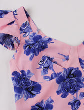 Load image into Gallery viewer, Pink V Neck Floral Print Ruffles Butterfly Sleeve 1950S Vintage Dress