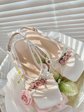 Load image into Gallery viewer, Women&#39;s Low Heel Sandals Square Toe Rose Leather Vintage Shoes