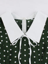 Load image into Gallery viewer, 1950s Dark Green Polka Dots Puff Sleeve Vintage Dress