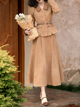 Load image into Gallery viewer, 2PS Brown Houndstooth Tweed Coat With Swing Skirt 1950S Vintage Audrey Hepburn&#39;s Style Outfits