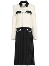 Load image into Gallery viewer, 2PS White Turn-down Collar Long Sleeve Coat With Black Skirt Suits