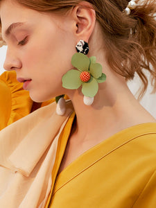 Sweet Green Floral Vintage Oversized Holiday Earrings