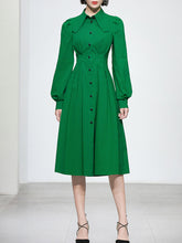 Load image into Gallery viewer, Green And Black Stripe Long Sleeve 1950S Halloween Vintage Dress
