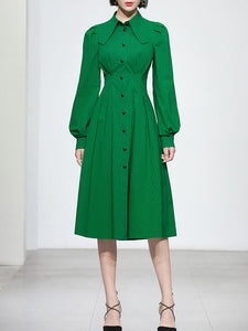 Green And Black Stripe Long Sleeve 1950S Halloween Vintage Dress