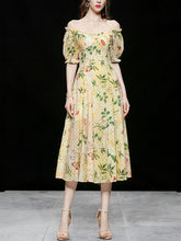 Load image into Gallery viewer, Embroidered Puff Sleeve Monet&#39;s Garden 1950s Vintage Party Dress