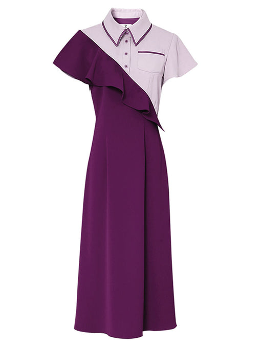 Purple Lotus Leaf Sleeves 1950S Vintage Shirt Dress