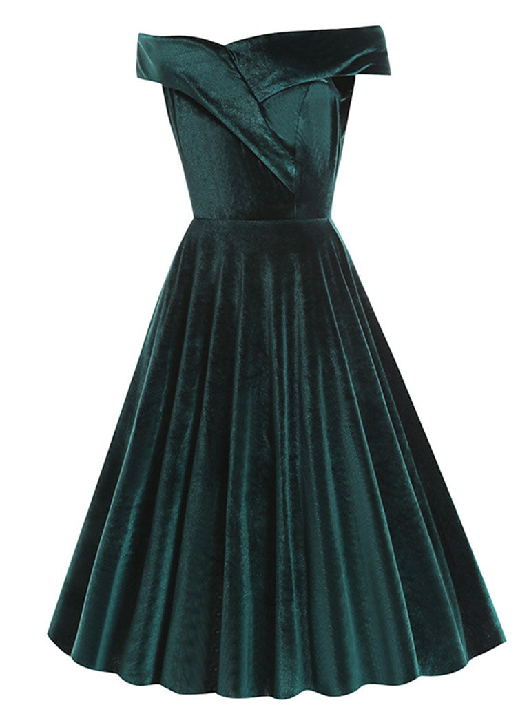 velvet swing dress Christmas Red Off Shoulder Velvet 1950S Vintage Swing Dress – Jolly Vintage