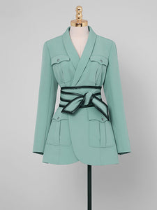 Green Long Sleeve 1950S Vintage Blazer Skirt Suit