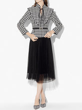Load image into Gallery viewer, 2PS Houndstooth Pattern 1950S Vintage Classic Top And Tulle Skirt Suit