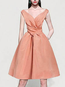 Pink V Neck Audrey Hepburn Style 50S Party Dress