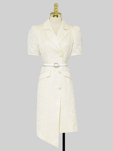 Apricot Lace Puff Short Sleeve Blazer Bud Dress