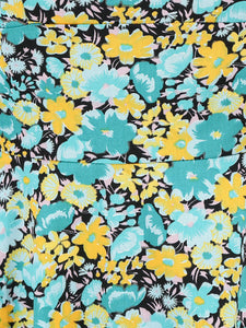 Green Floral Print Halter Classis Vintage Style 1950S Dress With Back Bowknot