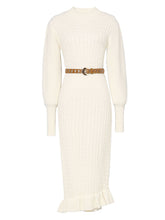 Load image into Gallery viewer, Sweet Apricot Crew Collar Long Sleeve Knitted Sweater Dress With Ruffles Hem