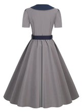 Load image into Gallery viewer, Grey Peter Pan Collar Short Sleeve 1950S Vintage Swing Dress