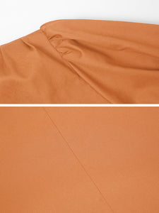 Orange V Neck Puff Sleeve Audrey Hepburn Style 50S Vintage Dress With Belt