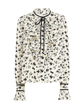 Load image into Gallery viewer, 2PS Stand Collar Printed Top And Black Flared Pants Set