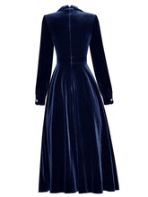 Load image into Gallery viewer, Royal Blue Peter Pan Collar Long Sleeve 1950S Velvet Vintage Dress With Pearl Button