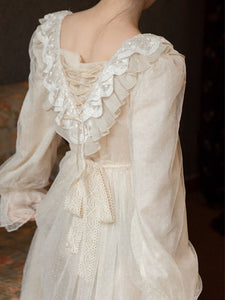 Apricot Ruffles Lace Puffed Sleeve Swing Victoria's Fairy Dress