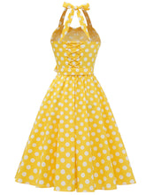 Load image into Gallery viewer, Blue And White Polka Dots Vintage Halter 1950S Dress With Belt