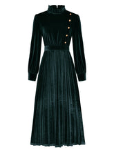 Load image into Gallery viewer, Emeral Green Long Sleeve 1950S Velvet Vintage Dress