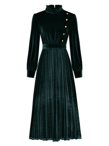 Emeral Green Long Sleeve 1950S Velvet Vintage Dress