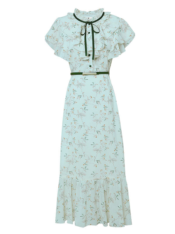 Light Green Butterfly Sleeve Ruffles Floral Vintage Mermaid Dress Jolly Vintage Light Green Butterfly Sleeve Ruffles Floral Vintage Mermaid Dress Jolly Vintage