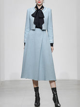 Load image into Gallery viewer, 2PS Lake Blue Long Sleeve Coat With Swing Skirt Suit