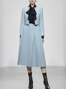 2PS Lake Blue Long Sleeve Coat With Swing Skirt Suit