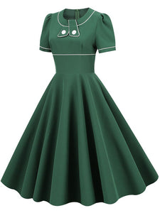 Dark Green Bowknot Collar 1950S Vintage Swing Dress