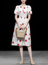 Load image into Gallery viewer, White Crew Neck Printed Red Apple Swing 1950S Dress