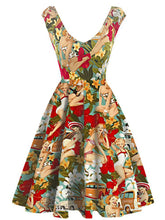 Load image into Gallery viewer, Vintage Print V Neck 1950S Swing Dress