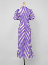 Load image into Gallery viewer, Blue Polka Dots Puff Sleeve Vintage Chiffon Dress