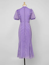 Load image into Gallery viewer, Purple Polka Dots Puff Sleeve Vintage Rapunzel Style Chiffon Dress