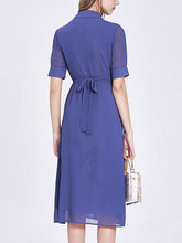 Load image into Gallery viewer, Blue Turndown Collar Ruffles 1940S Dress