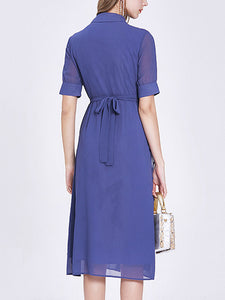 Blue Turndown Collar Ruffles 1940S Dress